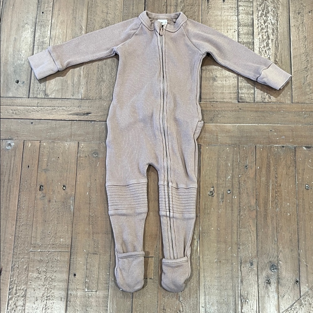 Goumi brown bamboo cotton waffle knit one piece romper pajamas 6-12 months